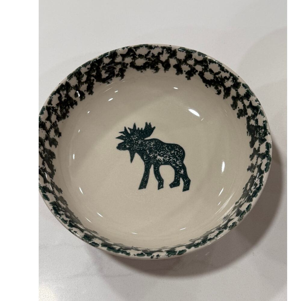 VINTAGE Tienshan Moose Country Cereal Soup Bowls Set 2 Folk Craft Spongeware 6.5